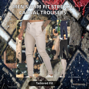 Pantalon décontracté pour homme, coupe slim, extensible, mi-droit, pour le sport et les affaires, avec fermeture éclair et boutons, coloré, idéal pour le dropshipping - Product Image 2