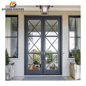 Porte française en aluminium décorative au design moderne personnalisée GS, cadre en aluminium, porte à battants à double entrée en verre pour projets de villas - Product Image 3