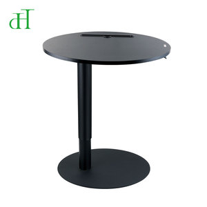 Mesa de Centro Redonda Negra Moderna y Minimalista con Elevación Neumática y Ranura Integrada para Tablet - Product Image 3