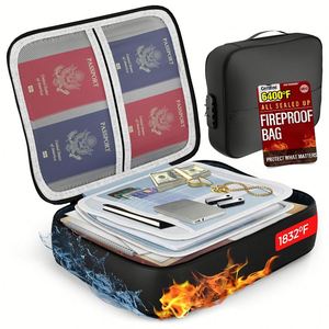 Sacs de rangement pour documents portables, isolés, en gel de silice, à la mode, à 3 couches, avec fermeture éclair, ignifuges, imperméables, noirs, grande capacité - Product Image 1