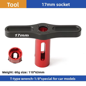 Llave de vaso en T de 17 mm para tuercas de rueda, de acero endurecido, herramienta de reparación <span class=keywords><strong>RC</strong></span> para desmontaje de buje hexagonal de rueda de buggy, camión o truggy <span class=keywords><strong>RC</strong></span> de 1/8 - Product Image 1