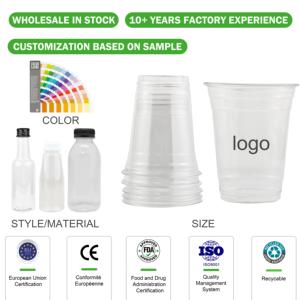 Gobelets en plastique transparent PET avec couvercles, logo personnalisé imprimé, 10/12/14/16/18/20 oz, fond en U, paroi simple, diamètre 90 mm, pour café glacé - Product Image 4