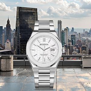 Elegant <b>Mens</b> Quartz <b>Watch</b> Stylish Stainless Steel Link Straps Silver Waterproof Quartz <b>Watch</b> - Product Image 1