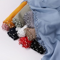 Hijab en mousseline de soie mate brodé de perles, avec bordure perlée, élégant pour les fêtes et les mariages, foulard musulman, cadeau pour femmes pour l'Aïd et le Ramadan