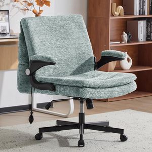 Criss Cross Legged Office <b>Chair</b> with Flip-Up <b>Back</b>&Dynamic Airbag Lumbar <b>Support</b>, Wide Seat Desk <b>Chair</b>, Flip-Up Arms with Wheels - Product Image 1