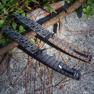 Thiết Kế Mới Màu Kép G10 Xử Lý Chiến Thuật Dao Laser Khắc Damascus Mô Hình Gấp Lưỡi Cắm Trại Survival Pocket Dao - Product Image 2