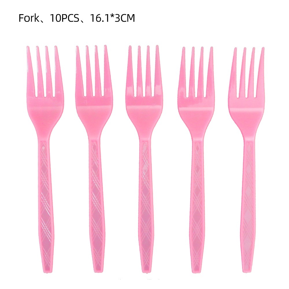 Pink-10pcs plastic fork