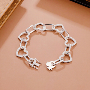 Pulsera de Cadena con Corazón, Plata de Ley 925, Pulsera de Eslabones con Corazón de Plata - Product Image 3