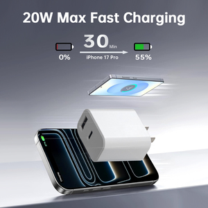 อะแดปเตอร์ชาร์จเร็ว PD 20W Super Fast Charger Quick QC3.0+ ช่องเสียบหลายพอร์ต ช่องเสียบคู่ 1C1A ปลั๊กแบบ US สำหรับ Samsung ขนาดกะทัดรัด พกพาสะดวก ผลิตจากโรงงาน - Product Image 5