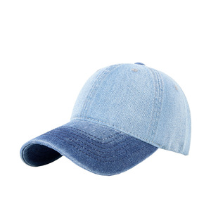 หมวกเบสบอลผ้ายีนส์สีฟ้าอ่อน ป้องกันแสงแดด ระบายอากาศได้ดี ผ้าฝ้าย ปรับขนาดได้ สไตล์ฤดูใบไม้ผลิและฤดูร้อน - Product Image 1