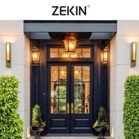 Portes d'entrée extérieures résidentielles en aluminium ZEKIN, résistantes aux impacts d'ouragan, portes d'entrée intelligentes en aluminium, porte pivotante