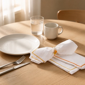 Serviettes en coton blanc rectangulaires, teintes unies, faites à la main, décoration de table classique, bordure orange jaune, lavables en machine - Product Image 5