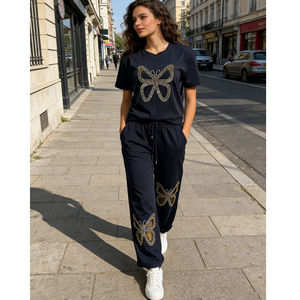 Completo Estivo da Donna in Stile Europeo e Americano: Camicia a Maniche Corte e Pantaloni a Vita Alta, Outfit Casual in Due Pezzi - Product Image 1