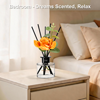 Diffuseur à bâtonnets en verre 180 ml avec fleurs artificielles et bâtonnets d'eucalyptus, huile parfumée longue durée, cadeau d'aromathérapie pour la maison, idéal pour un déménagement