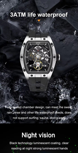 Reloj de pulsera de silicona para hombre, diseño de esqueleto hueco, mecánico, automático, de lujo, con forma de barril blanco - Product Image 5