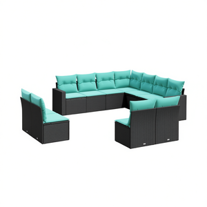 Juego de sofás de patio de ratán sintético negro con cojines, 11 piezas, muebles de jardín para exteriores, diseño contemporáneo - Product Image 1