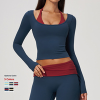 Nouveau haut de yoga 2-en-1 à col licou et manches longues, coupe ajustée, avec coussinets amovibles, respirant, effet amincissant, pour le sport et les loisirs 2026