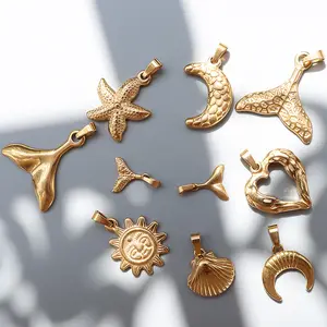 Starfish Shell Moon Titanium Steel Plated 18K Jewelry Mediterranean Style Pendant