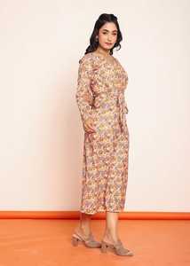 Robe longue imprimée à découpes à la taille avec ceinture, robe décontractée pour femme, en tissu léger, silhouette flatteuse, confortable - Product Image 6