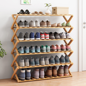Étagère à chaussures pliable sans assemblage, organisateur de chaussures en bois à plusieurs niveaux, support de rangement à chaussures portable et pliable - Product Image 1