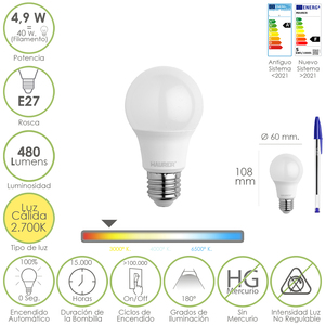 Lampadina LED a Filamento Mini Globo, Attacco E14. 4,5 Watt. Equivalente a 40 Watt. 470 Lumen. Bianco caldo (2700K). - Product Image 1