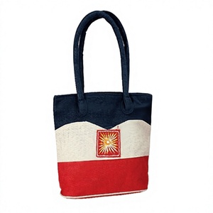 Sac fourre-tout en jute brodé indien de créateur, blocs de couleur, recyclable, écologique, doublure en coton lavable, sac cadeau de mariage - Product Image 1