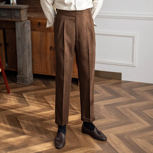 <span class=keywords><strong>Pantalon</strong></span> de Costume Homme Plissé Taille Haute Style Old Money Britannique Anti-Plis Coupe Naples pour Soirées Formelles et Affaires - Product Image 2