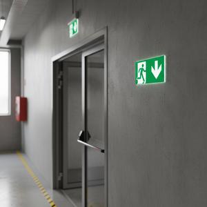 Salida de emergencia hacia abajo, Flecha derecha, luminiscente, de PVC, hecho en Polonia - Product Image 3