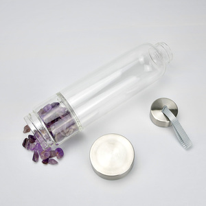 Bouteille d'eau en verre et Quartz naturel, ml, en acier inoxydable, cristal de gravier irrégulier, tasse à pointes, guérison, illuminé, tasse - Product Image 2