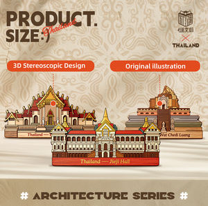 Aimants de réfrigérateur 3D en <span class=keywords><strong>bois</strong></span> de la série Architecture Thaïlandaise OEM, motif Wat Chai Luang Yunshi Tenple Jaiji Hall, tuile magnétique, souvenir cadeau - Product Image 2