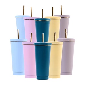 500/750ml biểu tượng tùy chỉnh đôi tường thép không gỉ cách nhiệt chân không xe <span class=keywords><strong>cup</strong></span> du lịch cà phê uống cốc với kim loại rơm - Product Image 1