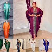 Robes Africaines Tendance Y20804 pour Femmes, Vêtement en Rayonne, Manches Chauve-Souris, Col en V, Strass, Robe Boubou Longue pour l'Église