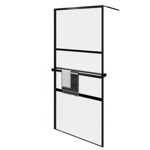 Parete Doccia Walk-In 35.4x76.8 Pollici in Vetro ESG e Alluminio con Mensola, Design Minimalista, Schermo per Bagno - Product Image 1