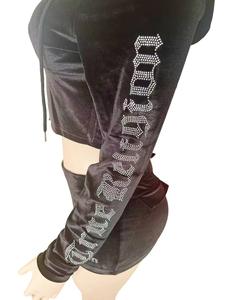 Peeqi FC1388 Automne Vente en gros Ensemble de shorts deux pièces pour femmes à manches longues avec capuche en strass Veste à glissière Shorts 2 pièces <span class=keywords><strong>Costume</strong></span> - Product Image 6