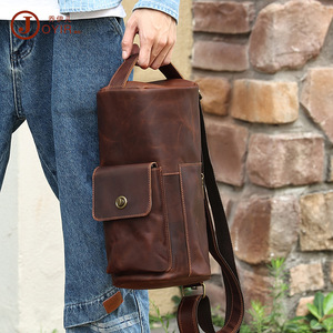 Joyir Men's Crossbody <b>Bag</b> Genuine Leather Cylindrical Chest <b>Bag</b> Durable Everyday Use - Product Image 2