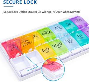Gran oferta, caja de medicamentos AM/PM PP de 7 días, organizador de pastillas con botón pulsador de gran capacidad, cajas de almacenamiento de pastillas de arcoíris mixtas desmontables - Product Image 4