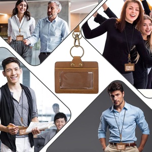Boshiho Genuine <b>Leather</b> Button Closure 6 Inch Customized Logo Card Holder & ID Badge Neck <b>Lanyard</b> for Office Student Business - Product Image 6