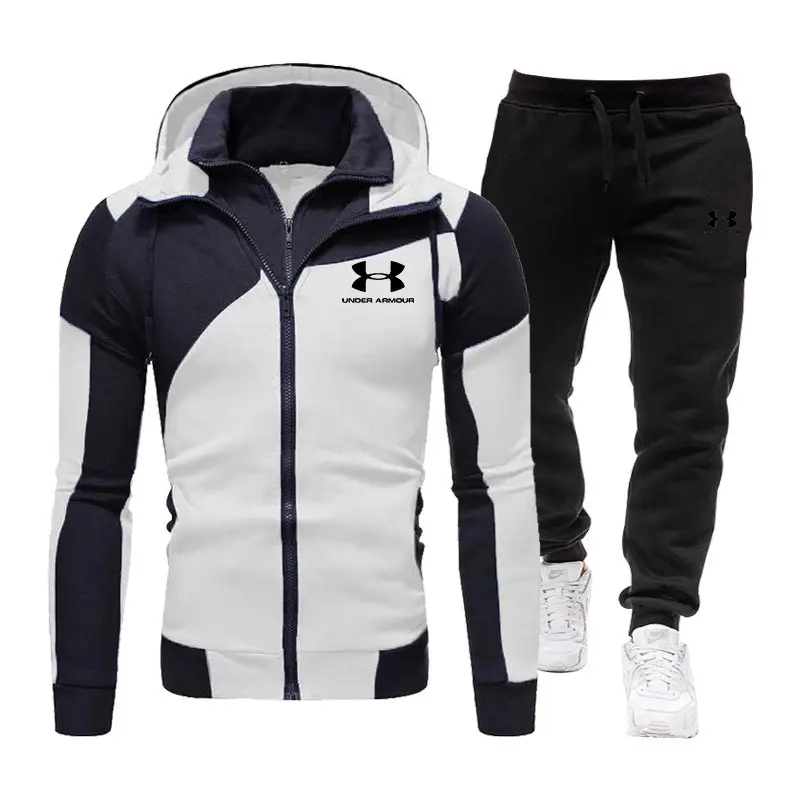 2022 autumn and winter sports suit men's color-blocking two-piece long-sleeved trousers slim running casual hooded sweater