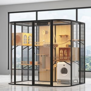 Vente en gros direct usine : Grande villa pour chat en bois massif, extérieure, imperméable, isolée et résistante aux intempéries, avec arbre à chat et niche pour animaux de compagnie - Product Image 1