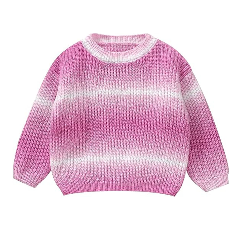 Girls' Knitted Long-sleeved Striped Pattern Round-neck Baby Sweaters for Autumn Spring and Winter