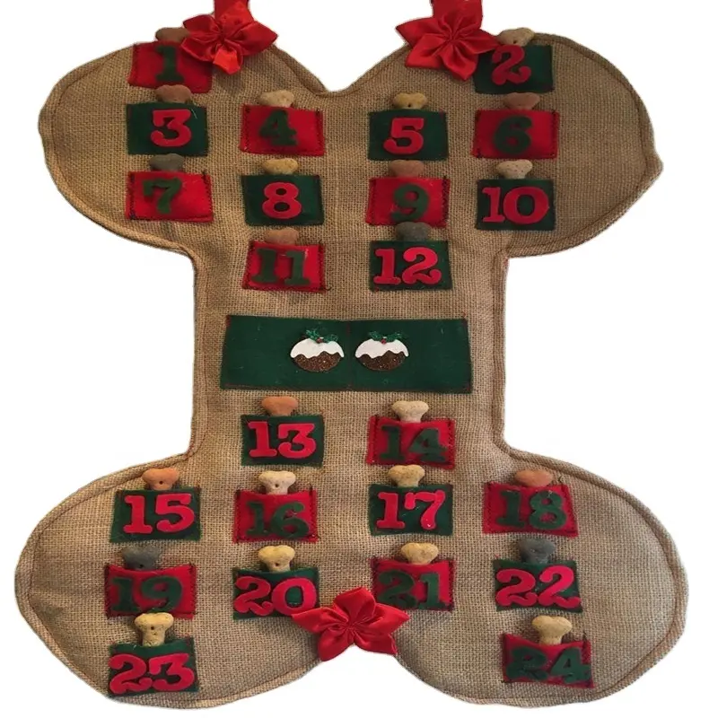 Toptan yeni tasarım çevre dostu noel köpek Stocking şeker Advent takvim geri sayım kağıt asılı Garland çanta açık keçe