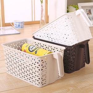 Japanese Style Plastic Storage Basket Rectangle With Handle For Food Storage Off White Black White 3036 - Product Image 1