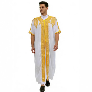 Thobe de style marocain haut de gamme personnalisé avec broderie <span class=keywords><strong>en</strong></span> corde, poche latérale, manches courtes, Bisht, vêtements turcs, Kaftan, Abaya XXL pour hommes musulmans - Product Image 3
