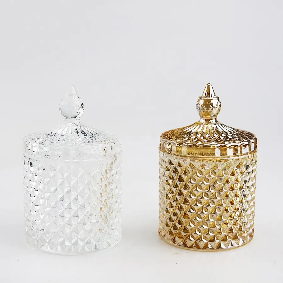 Fabrication de bougies Iridescen Dome Jar 8oz 10oz 12 oz Clear Gold Black White Geo Cut Glass Jar pour bougies avec boîte personnalisée