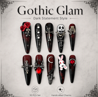 Lot de 10 faux ongles à presser, style stiletto gothique, avec motifs Halloween, crâne, rose, croix, araignée, faits à la main, vente en gros, dropshipping