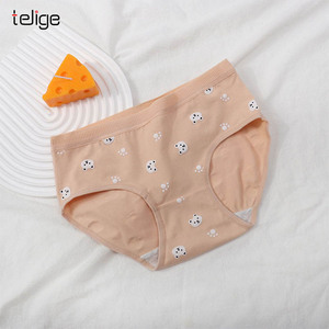 Venta al por mayor barato lindo cómodo transpirable algodón estampado chica bragas de cintura media de gran tamaño de las mujeres Ropa interior Calzoncillos - Product Image 4