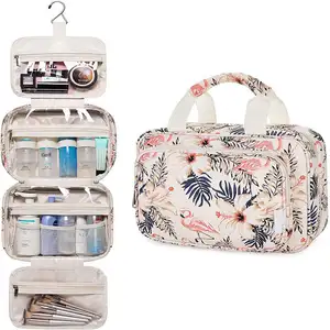 Custom Print Hanging Toiletry Bag Travel Women Roll Up Cosmetic Pouch Folding Clear Makeup Bag Case