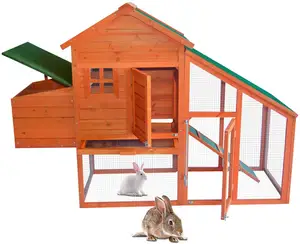 Wholesale Wooden Rabbit House Chicken Coop with Run and Pull Out Tray Poultry Cage For Animal Pet Product