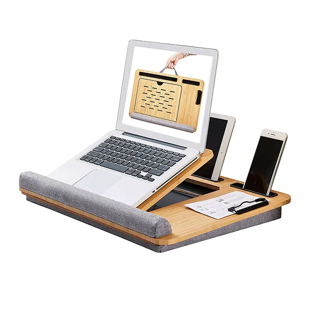 Verstelbare Hoeken Draagbare Folding Permanent Lichtgewicht Laptop Lade Draagbare Tablet Houder Bamboe Laptop Stand Met Kussen