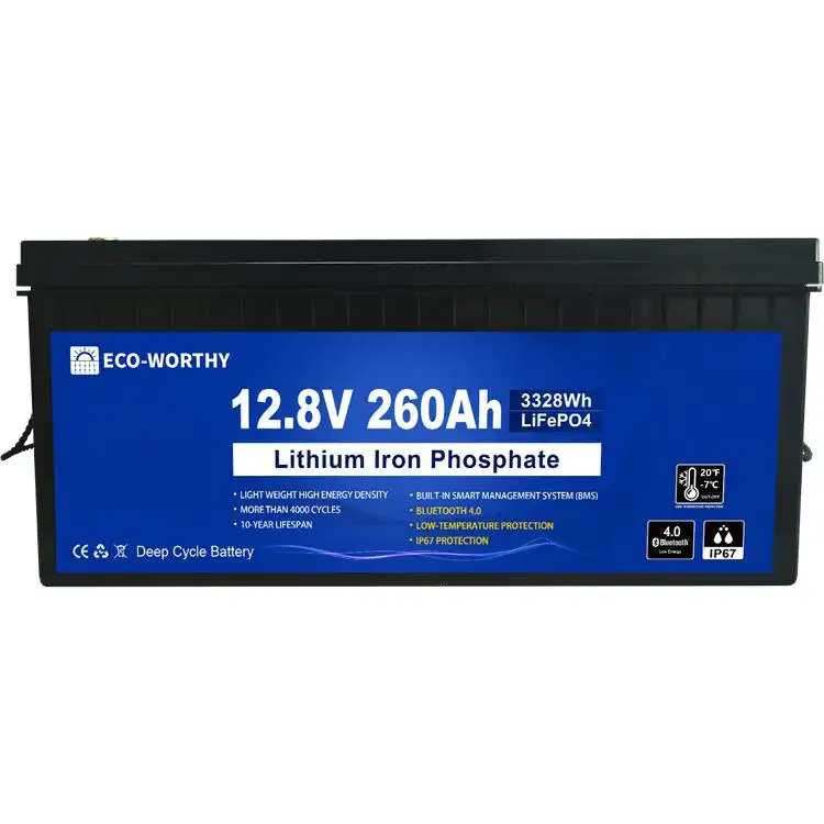 पर्यावरण-योग्य 12V 260Ah लिथियम आयन बैटरी Lifepo4 बैटरी कम तापमान संरक्षण के साथ सौर बिजली बंद ग्रिड प्रणाली थोक